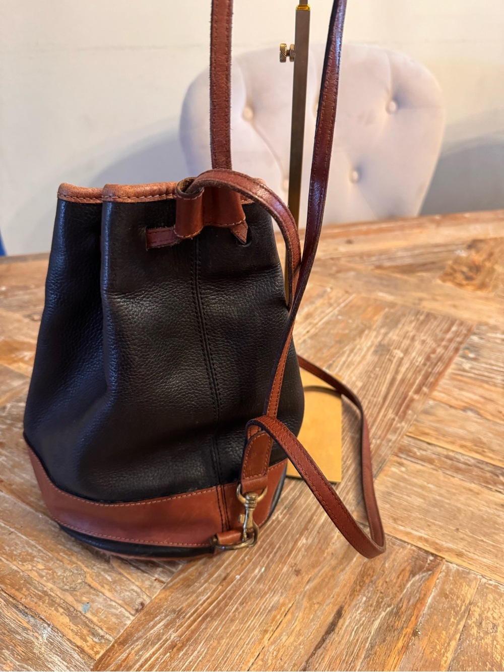 Leather Conpany Drawstring Crossbody Bag - Black & Brown - Picture 3 of 8